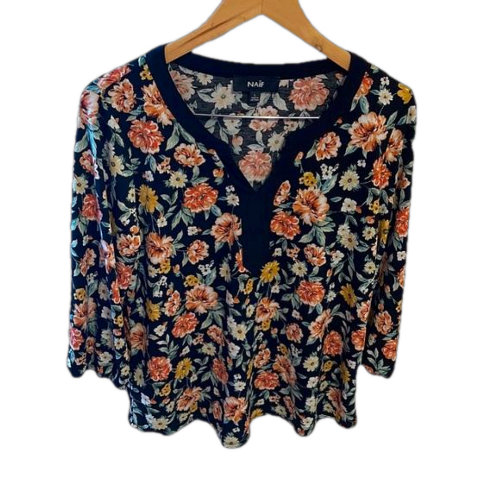 Naïf black & orange floral top size L GUC…